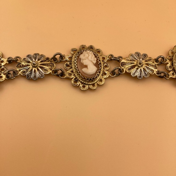 Antique Victorian CAMEO 800 Silver Filigree Shell Bracelet 4 Cameos - Picture 8 of 14